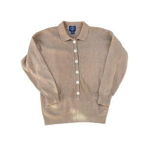 Vintage GAP Sweater Mens Tan Knit Cotton Long Sleeve Polo Pullover, Size Small